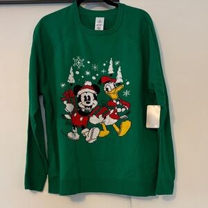 Disney Green NWT Holiday Christmas Sweater with Mickey and Donald size large